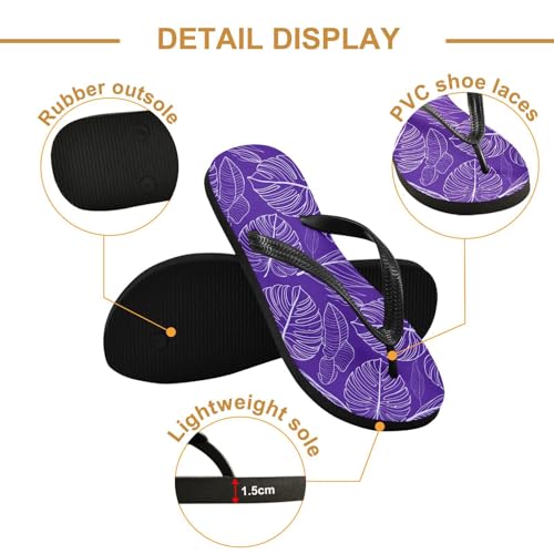 Leaf Purple White Flip Flops for Beach Thong Sandals Anti-slip Lightweight Beach Shoes for Indoor Outdoor House3