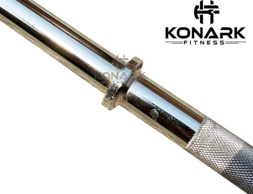 Image of Konark Fitness Premium 28mm (7 Feet) Solid Steel Gym Barbell Rod Anti-Slip Grip, Chrome Plated Weightlifting Bar for Home Commercial Gym Durable Workout Bar for Strength Training