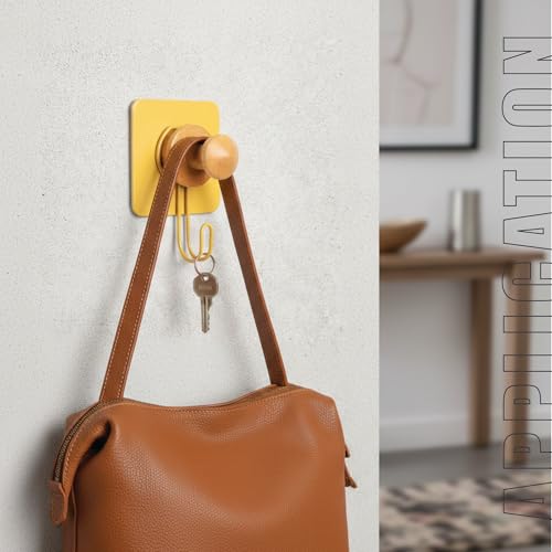 Image of goodys Strong Self Adhesive Wall Hooks & Knob (2Pcs), Heavy-Duty Rustproof Aluminum Drill Free Wall Hooks for Cloth Hanging, Ideal for Coat, Kitchen & Bathroom Towel Hanging (Turmeric Yellow)