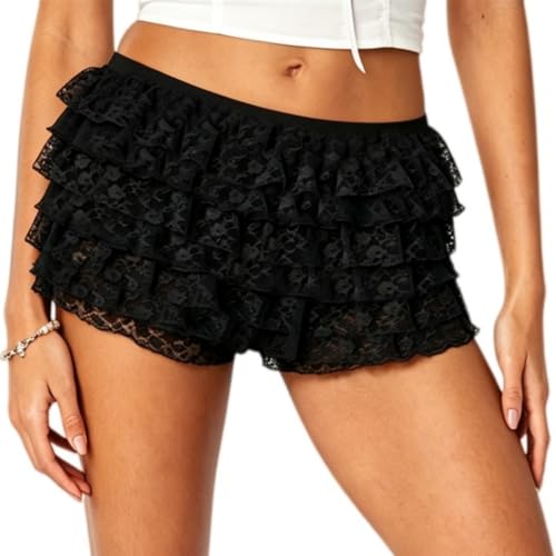 Image of NUFIWI Women Lolita Bloomers Ruffle Shorts Lace Cute Pumpkin Pants Sexy Boyshorts Layered Y2k Mini Shorts Pettipants