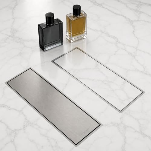 Image of Tapsa Tile Insert Floor Drain | 304 Stainless Steel | Invisible Shower Drain Channel | Shower Drain Channel |Water Drain Channel| Floor Drain with Cockroach Trap | Anti-Rust. (SS Matte, 8X4)