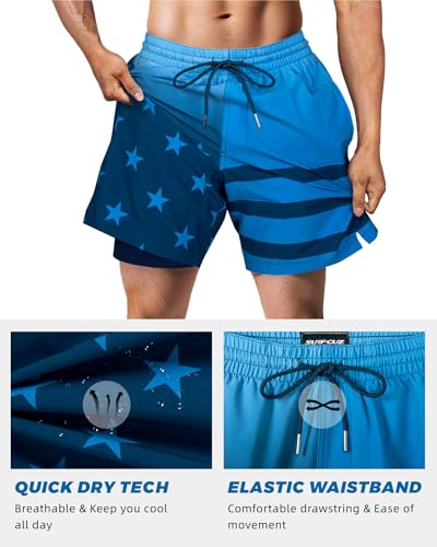 Image of SURF CUZ Mens Swim Trunks with Compression Liner Swim Shorts 7 inch Swimming Trunks Stretch 7 Inch Swim Suits Quick Dry