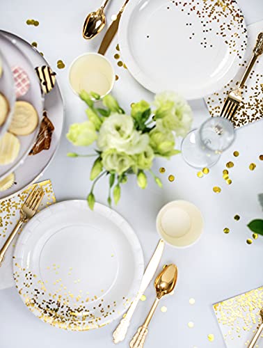 White And Gold Foil Round Paper Plates (7 In, 50 Pack) For Salads Appetizer Desserts Lunch Dinner #TOP2