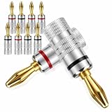 8 pcs oro de 24 quilates Enchufe banana, Clavija Banana Altavoces, Negro y Rojo para Cine en Casa, Sistemas de Audio, Amplificadores y Receptores de Vídeo