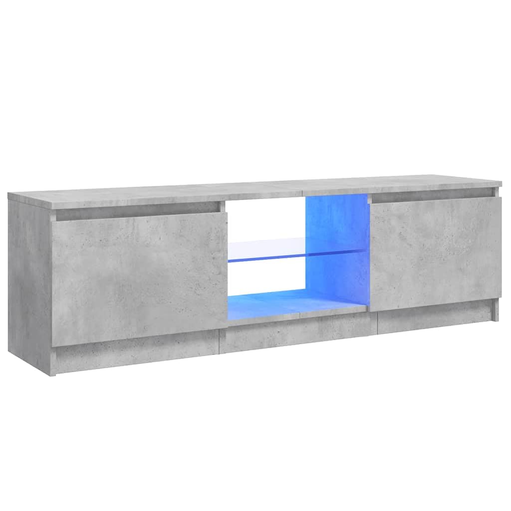 vidaXL Meuble TV avec éclairage LED, Gris béton, 120x30x36 cm, Panneaux de Bois & Verre trempé, Support TV Jusqu’à 50", Buffet Bas avec étagères, Meuble Moderne de Salon