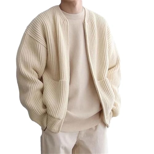 TdvcpmkkMen's Knitted Cardigan Sweater Round Neck Full Zip Warm Sweater