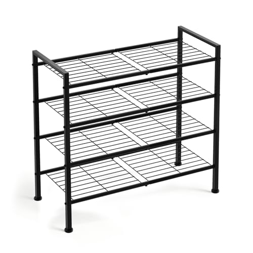 Image of 4-Tier Shoe Rack,Metal Simple Narrow Shoe Storage Organizer Shelf for Closet,Entryway, Bedroom,Garage (Black, 4 Tier)
