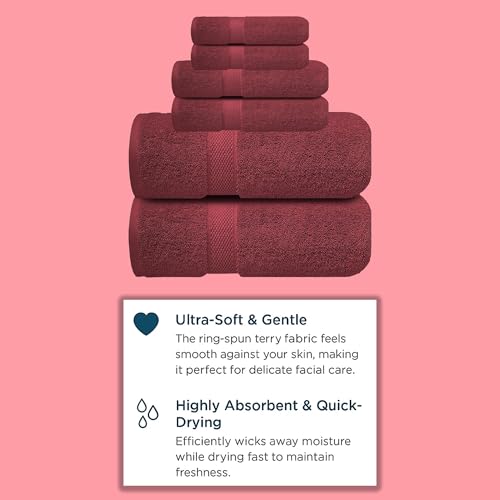 Image of Sulfar 100% Combed Cotton, 6 Pcs Towel Set - 2 Bath Towels (70 x 140 cm), 2 Hand Towels (40 x 70 cm) and 2 Face (30 x 30 cm) (600 GSM, Pack of 6) Red Wine