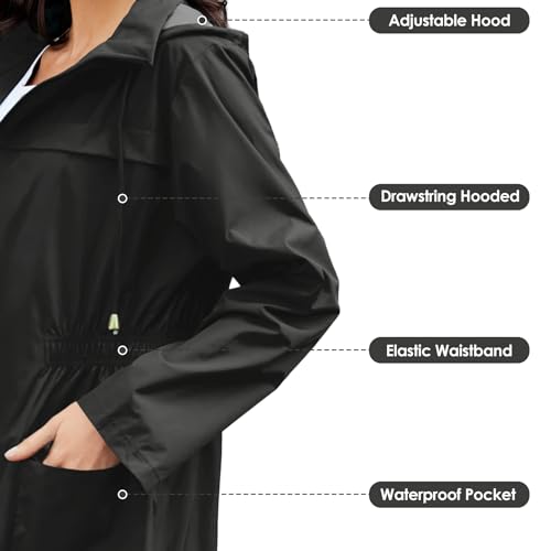 Zando Packable Rain Jacket Women Waterproof Long Rain Coat Lightweight with Hood Windbreaker Jackets Outdoor Trench Coat2