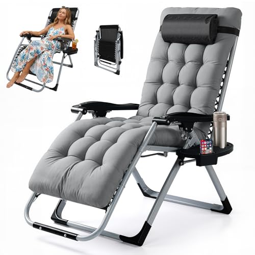 CUPCHID Chaise Longue Pliante Extra-Large – Fauteuil Zéro Gravité d'une capacité de Charge de 200 kg, avec Matelas et Oreiller Amovibles – Chaise de...