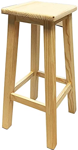 Acan - Taburete Alto de Barra Bar Cocina de Madera Pino Maciza Cuadrada 79 cm