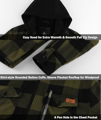 Image of V VALANCH Men's Flannel Shirt Jacket with Hood Fleece Lined Plaid Jacket Zip Up Winter Warm Coat