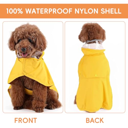 Image of Qpets Dog Rain Coat, Monsoon-Proof Waterproof Design with Clear Wide Brim Hood, Reflective Rim & Adjustable Elastic Leg /Belly Straps, Lightweight Anti-Wind Coat for Large Breeds, Outdoor Hikes (XL)