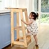 Adjustable toddler tower stable standing tower with 3 heights platform steps wooden step stool for toddlers with safe around rails for bathroomkitchensink suitable for ages 18 36 months  urban country home decor