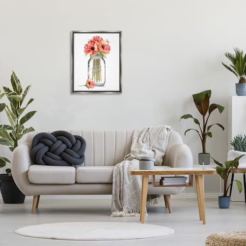 Image of Stupell Industries Mason Jar Poppys, Design by Amanda Greenwood, Grey Floater Framed, 24 x 30 | Stupell Industries . By Amanda Greenwood . Ready to hang once unboxed . Made in USA