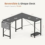 Sweetcrispy L Shaped Desk - Computer Desk Corner Desks Gaming Desk PC Table with CPU Stand Side Bag for Home Office Dorm Sturdy Writing Workstation, Black, 50-Inch - Image 3