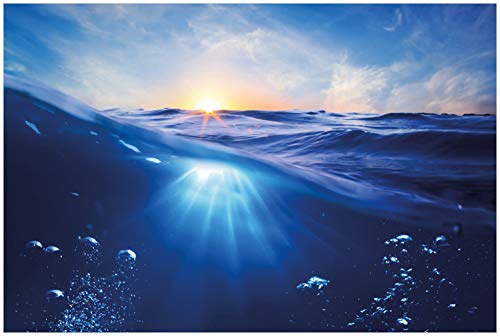 Wallario Glasbild Wellen im Meer bei Sonnenuntergang - 60 x 90 cm Wandbilder Glas in Premium-Qualität: Brillante Farben, freischwebende Optik