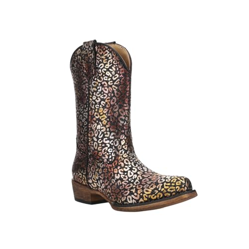 Roper Girls Riley Leopard (Toddler/Little Kid) Western Boot, Black, 22