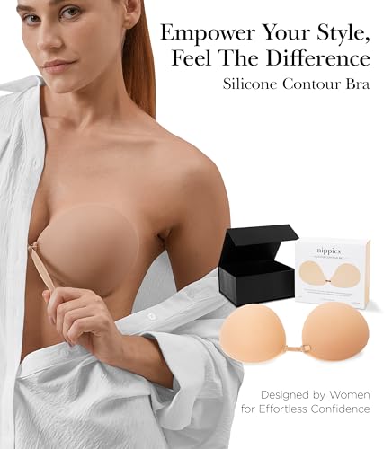 Nippies Silicone Contour Bra - 34C, Caramel - Reusable Strapless Sticky Bra for Women with Shaping Support, Adjustable Front Closure, Deep Round Cups & X Alignment Guide - Backless Outfit Solution2