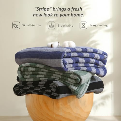 Image of EMME Cotton Muslin Blanket Couch 4-Layer Breathable Gauze Soft Lightweight Bed Blankets Adults Dark Navy Throw XL (50 inch x 70 inch)