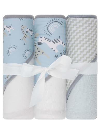 Image of LITTLE CELEBRITY Hooded Baby Towels 3-Pack – Soft Baby Bath Towels with Hood for Newborns & Toddlers, Baby Hooded Towel Set, 30" x 26" (Zoo Friends)