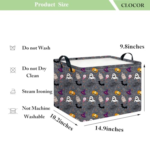 Image of CLOCOR Rectangular Storage Basket,Collapsible Cute Pattern Storage Bin,Waterproof Books Box with Handles,Gift Basket(Grey Tombstone Halloween)