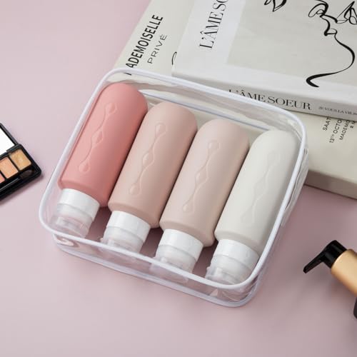 Image of Gemice Travel Bottles for Toiletries, Tsa Approved Travel 6oz Size Containers with Clear Bag, BPA Free Leak Proof Travel Tubs Refillable Liquid Travel Accessories for Cometic Shampoo Lotion