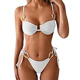 Bikini Damen Set Sexy Zweiteiliger Bademode Badeanzug Damen Bauchweg Bauchfreies Top High Waist Bikini V Ausschnitt Bikini-Sets Hochgeschnittener Set mit Metallringen Badeoutfit für Strand Pool
