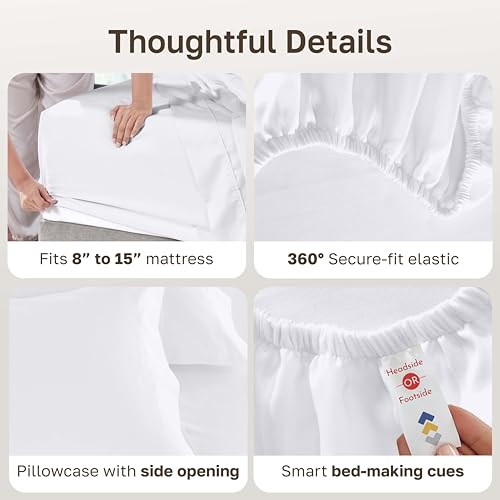 Image of California Design Den XL Twin Sheets Set - Luxury 600 Thread Count 100% Cotton Sateen, Twin XL Sheet Set with All Around Elastic for a Snug Fit, Hotel Quality Bedding - White