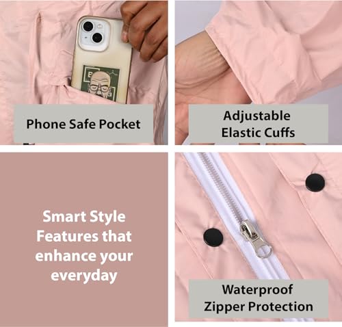 Image of Allextreme Unisex Raincoat with Adjustable Hood Full Sleeves Long Length Lightweight Waterproof Outdoor Rainwear for Women and Men (2XL, Peach)