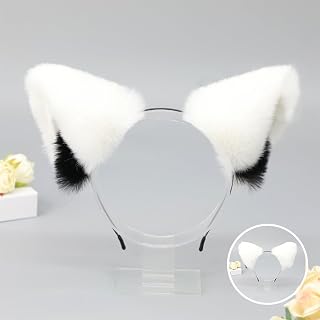 [CXINCFBFUSH] もふもふ耳 犬 きつね 動物 猫耳 猫耳 カチューシャ コスプレ ハロウィン 仮装 コスチューム (白黒)