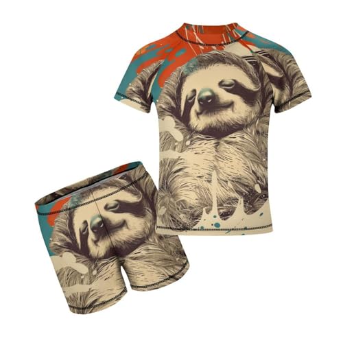 Sloth Sleep Animal CartoonChildren's Casual Swimsuit Set - Simple and Versatile10-12Y（150cm）