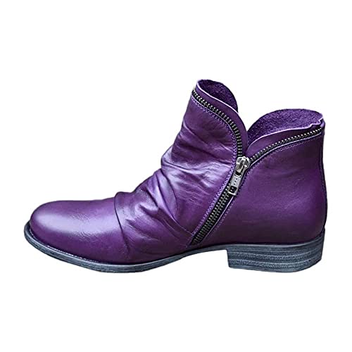 Kookmean Bottines Chelsea à talons bas pour femme - Fermeture éclair - Semelle antidérapante - Légères et confortables, violet, 39.5 EU Cover