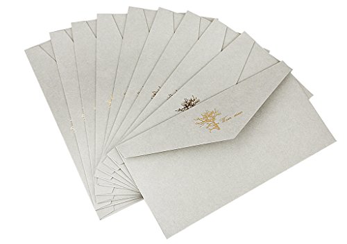 ビジネス封筒 洋形5号 長形 エンベロープ 封筒 招待状 挨拶状封筒 厚紙封筒 郵便番号枠なし情報保護 パーティー 華燭の典 金箔をきせる レターセット 業務用封筒 事務用封筒 10枚入 アンティーク調 オフホワイト