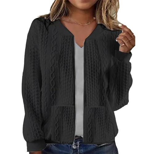 Womens Full Zip Up Cardigan Sweater Casual Solid Long Sleeve Sweatshirt Coat with Pocket