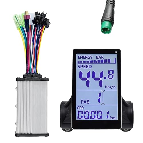Hanabitx Pantalla LCD para bicicleta eléctrica M5 + controlador sinusoidal 36 V 350 W y pantalla LCD para scooter para accesorios para bicicletas eléctricas de montaña (5 pines)