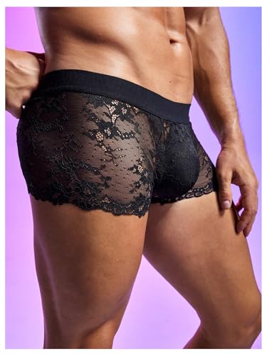 SweatyRocks Men's Sheer Mesh Floral Lace Boxer Briefs Mid Rise Breathable Underwear3