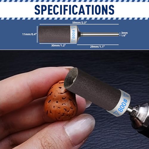 Image of 20Pcs 800 Grit Sanding Drums Sandpaper Sticks Set for Dremel Rotary Tool with 1 /8 inch Shank, Sanding Bits Kit Rotary Tool Accessories for Metal Rust Removal /Stone Grinding /Jade Polishing (800 Grit)