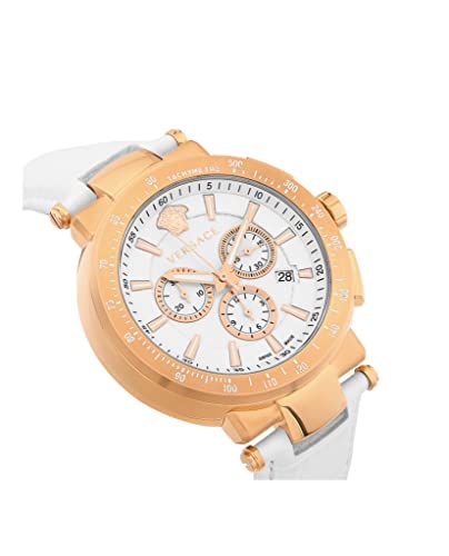 Versace Mystique Chrono Collection Luxury Mens Watch Timepieces with a White Strap and Dial Featuring a Rose Gold Case3