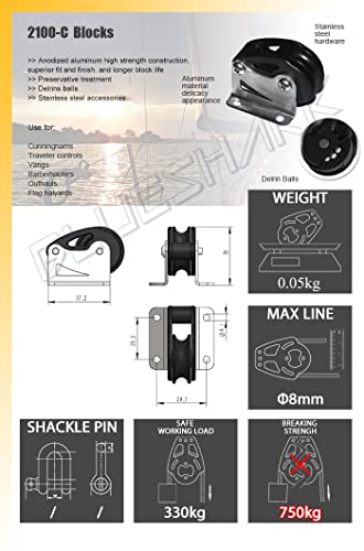 BLUESHARK 28mm Single Upright/Lead Aluminum Sailing Block Choose Quantity (1-Pack) 2100-C