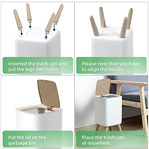 Bathroom Trash Can With Lid,2.6 Gallon Modern Office Trash Can For Near Desk Bedroom Garbage Can Waste Basket With Push Top,Nordic Small Trash Bin For Living Room, Toilet, Nursery,Dog Proof Trash Can, White #TOP4