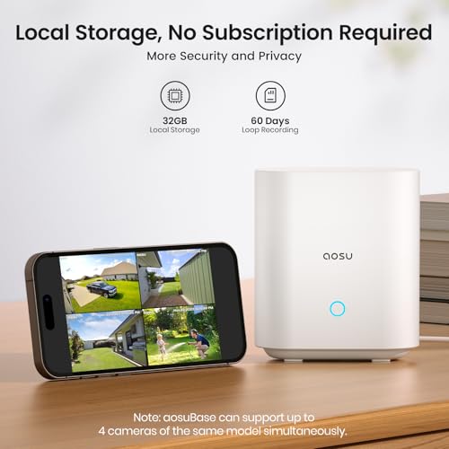 aosu Security Cameras Outdoor Wireless, 4-Cam-Kit, 166° Ultra-Wide-Angle, Battery Powered, No Subscription Required, Hom - Additional View