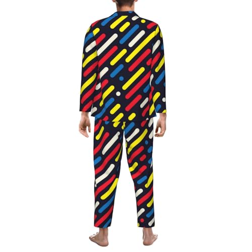 Colored Rounded Lines And Dots Mens Pajamas Set Button Down Sleepwear Set Long Sleeve Loungewear With Pockets2