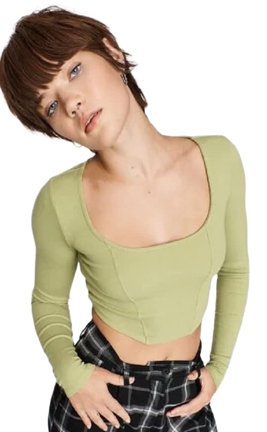 Image of SIGHTBOMB Ribbed Fullsleeve Corset Tops for Women (Small-Medium, Mint Green)