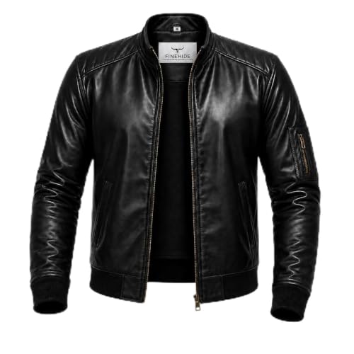 FINEHIDE Black Leather Bomber Jacket for Men - Image 2