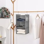 3 Tier Shelf Hanging Closet Organizer, Closet Hanging Shelf with 2 Sturdy Hooks for Storage, 2 Pack, Foldable (Grey) - Image 6