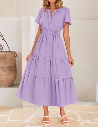Image of ZESICA Women's Summer Casual Short Sleeve Boho Midi Dress