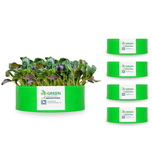 Image of HDPE Grow Bags for Plants 15X6 Inch (Pack of 5) | 260 GSM Heavy Duty UV-Protected Round Green Colour Plant Bags for Terrace and Vegetable Gardening | Strong & Reusable|