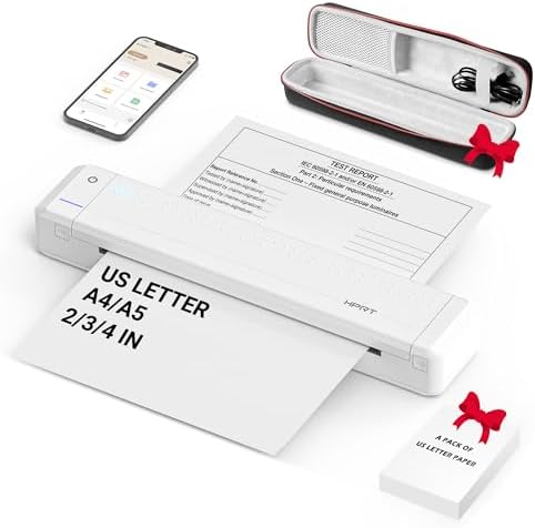 HPRT Portable Printer Wireless for Travel, Thermal Inkless Bluetooth Printer with Case, Support 8.5″ X 11″ US Letter, Compatible with iPhone Android MacBook Windows Laptops (Upgraded MT866)