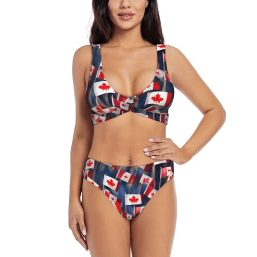 Maillot de bain 2 pièces femme imprimé drapeau canadien plage piscine